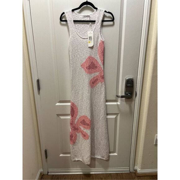 MON RENN BLOOM KNIT MIDI DRESS - WHITE / PINK Vacation Dress size S NWT$229 - Picture 7 of 9